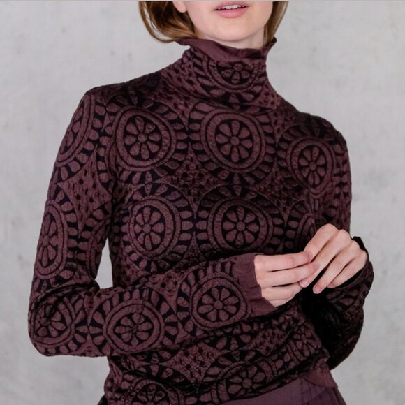 Rodebjer High Neck - Luxury Swedish Brand $285 Retail Maroon/Black Motif Design - Picture 1 of 15